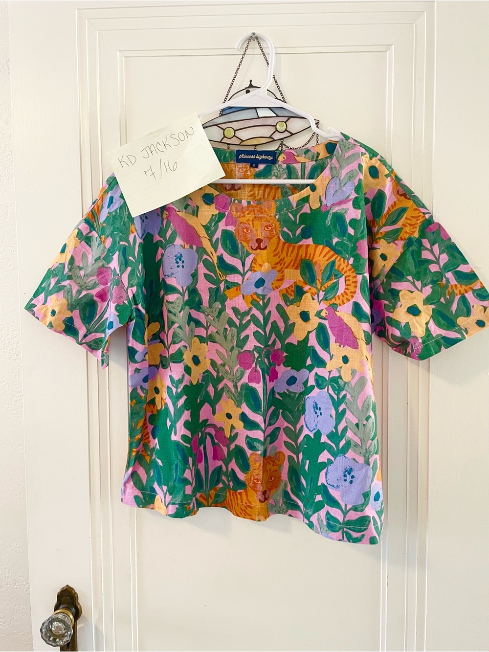 NWT Princess Highway Floral & Tiger Print Boxy Top - Green/Pink